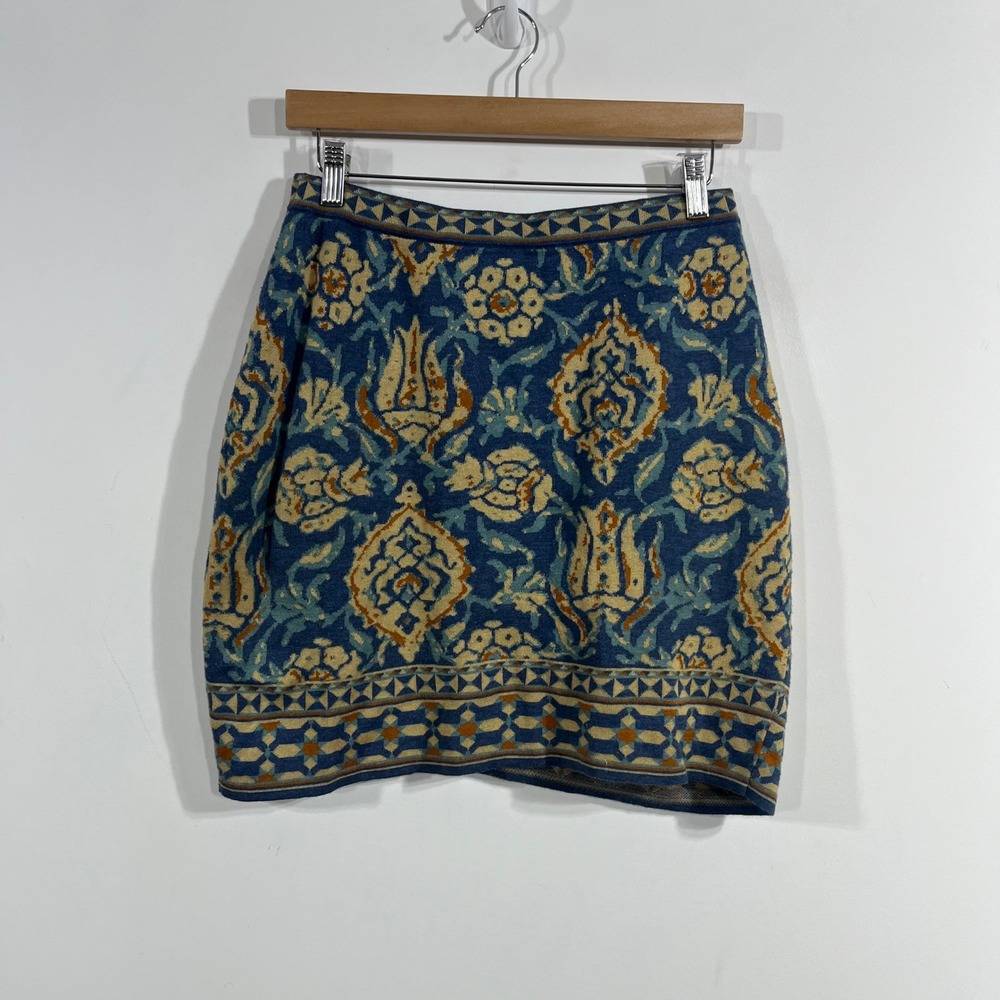 Peruvian Connection Floral Damask Pima Cotton Knit Skirt Womens Small 90s Grunge